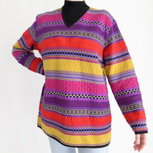 Vintage Olge Cassini Red, Pink, Purple, 63% Wool  Mockneck Sweater M
